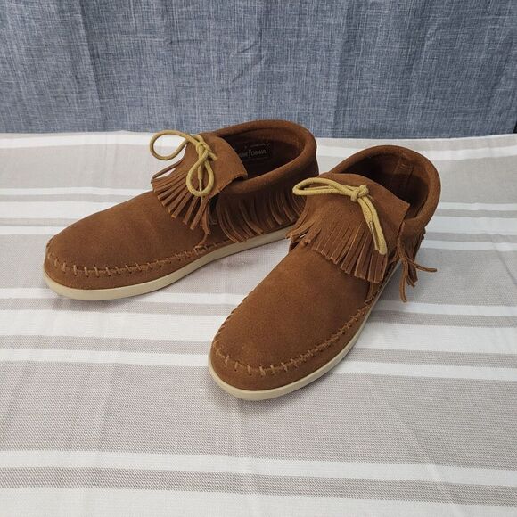 Minnetonka Venice Suede Leather Boho Fringe Bootie Hard SoleBrown Women’s 7 - Picture 10 of 11
